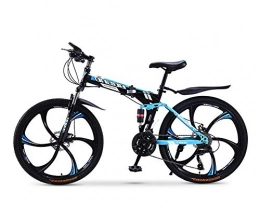 MOOLUNS Bicicletas de montaña plegables Bicicleta de Montaa, Plegable 24 Pulgadas Bicicletas de Acero Al Carbono, Doble Choque Velocidad Variable Bicicleta, Rueda Integrada de 6 Cuchillas, Altura Apropiada el 160-185cm, Azul, 24in (21 speed)