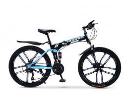MOOLUNS Bicicletas de montaña plegables Bicicleta de Montaa, Plegable 26 Pulgadas Bicicletas de Acero Al Carbono, Doble Choque Velocidad Variable Bicicleta, Rueda Integrada de 10 Cuchillas, Altura Apropiada el 160-185cm, Azul, 26in (30 speed)