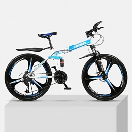 Chengke Yipin Bicicleta Bicicleta de montaña 24 pulgadas marco de acero de alto carbono plegable de una rueda doble absorcin de impactos estudiantes masculinos y femeninos ciclismo de montaña-Azul_21 velocidades