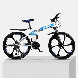 Chengke Yipin Bicicleta Bicicleta de montaña al Aire Libre de 26 Pulgadas con una Rueda Plegable de Acero de Alto Carbono Marco Doble Frenos de Disco Estudiante Unisex Bicicleta de montaña-Azul_21 velocidades