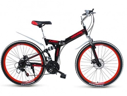 TaoRan Bicicleta Bicicleta de montaña, bicicleta de doble disco plegable y con amortiguacin de golpes con dos velocidades, adecuada para estudiantes masculinos y femeninos-(Negro rojo) (21 velocidades)_(24 pulgadas)