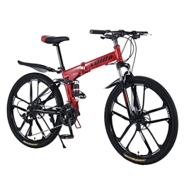 FLAGCO Bicicletas de montaña plegables Bicicleta de montaña de 26 Pulgadas con Doble absorción de Impactos para Bicicleta Plegable de Fibra de Carbono y Bicicleta con Bolsa de Bicicleta, Las Bicicletas de suspensión Completa (Color : RD)