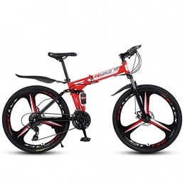 Bicicleta de montaña de 26 Pulgadas con suspensión Completa Bicicleta Plegable de 27 velocidades Bicicleta Antideslizante para Adultos, Freno de Disco Doble Bicicleta MTB,Rojo