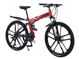 XQIDa durable Bicicleta Bicicleta de montaña para adultos, plegable, 26 pulgadas, doble absorción de golpes, freno de disco delantero y trasero, 27 velocidades para ciclismo al aire libre, color rojo