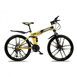 FBDGNG Bicicletas de montaña plegables Bicicleta de montaña plegable 26 en bicicleta de montaña de 21 velocidades para hombres o mujeres MTB marco de acero al carbono plegable con doble suspensión (tamaño: 24 velocidades, color: amarillo)