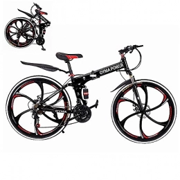 Haoo Bicicletas de montaña plegables Bicicleta de montaña plegable, 26 pulgadas deportes al aire libre bicicleta MTB de acero de alto carbono, llanta de aluminio, desviador trasero de 21 velocidades (Rojo-T01)