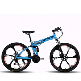 Bicicleta de montaña Plegable, Acero Inoxidable Doble Freno de Disco de Carbono Movimiento Bicicleta Bicicleta de montaña Aplicar a niño Mujer el Hombre, Azul