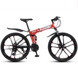 Dsrgwe Bicicleta Bicicleta de Montaña, Plegable Bicicleta de montaña, Marco de Acero al Carbono Bicicletas Hardtail, Doble Freno de Disco y suspensión Doble (Color : Red, Size : 24 Speed)