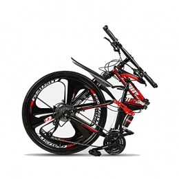 FBDGNG Bicicleta Bicicleta de montaña plegable de 21 / 24 / 27 velocidades de 26 pulgadas con ruedas de doble suspensión para hombres, mujeres, adultos y adolescentes (tamaño: 24 velocidades, color: rojo)
