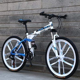GASLIKE Bicicleta Bicicleta de montaña plegable de 26 "para hombres y mujeres, bicicleta de doble suspensin Marco de acero de alto carbono, freno de disco de acero, llanta de aleacin de aluminio, Blanco, 24 speed