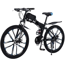 SHTST Bicicletas de montaña plegables Bicicleta de montaña plegable de 26 pulgadas con doble amortiguación, marco de fibra de carbono con bolsa para bicicleta, frenos de disco, bicicleta de suspensión completa (azul)