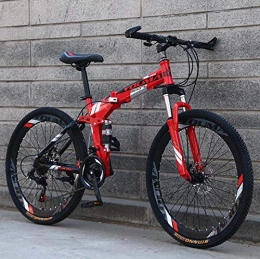 GASLIKE Bicicleta Bicicleta de montaña plegable de 26 pulgadas para hombres y mujeres adultos, bicicleta de montaña de doble suspensión de acero con alto contenido de carbono, freno de disco de acero, Rojo, 24 speed