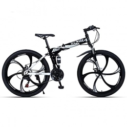 Bicicleta de montaña Plegable de suspensión Total de 26 ”Bicicleta de 21/24/27 velocidades Marco Plegable MTB para Hombres o Mujeres (Tamaño: 21 velocidades, Color: Blanco)