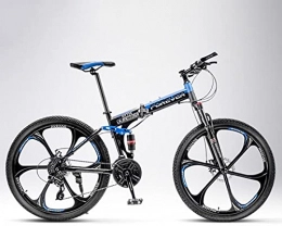 T-NJGZother Bicicleta Bicicleta de montaña plegable, para hombre y mujer, para alumnos intermedios, off-road, amortiguador doble amortiguador, rueda de seis cuchillos, color negro y azul