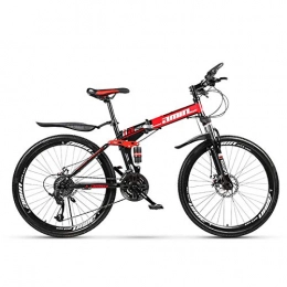 Bicicleta de montaña plegable Rueda de 26 pulgadas, velocidades de 21/24/27/30 Bicicleta todoterreno de alto carbono, bicicleta de cola suave con frenos de doble disco y amortiguador,Red,27Speed