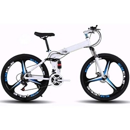 RSGK Bicicletas de montaña plegables Bicicleta de montaña, suspensión delantera, ruedas de 26 pulgadas, marco de acero al carbono, bicicleta antideslizante de 21 velocidades con frenos de doble disco, apta para todoterrenos y adultos