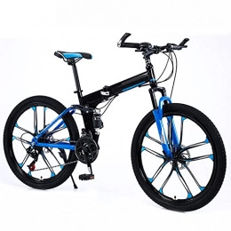 Bewinch Bicicletas de montaña plegables Bicicleta Plegable 24 / 27 Velocidad Bicicleta De Montaña 24 Pulgadas 10 Ruedas De Habla MTB Dual Suspensión Bicicleta Adulto Estudiante Al Aire Libre Deporte Ciclismo, Azul, 24 Speed