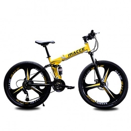 LGFB Bicicletas de montaña plegables Bicicleta plegable de 26 pulgadas de velocidad variable de doble amortiguador moto fácil de llevar en bicicleta de montaña marco de acero de alto carbono para adultos montando 27 de velocidad, Amarillo