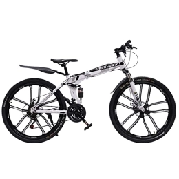 Bicicleta plegable de montaña de 26 pulgadas, plegable, 21 velocidades, con doble marco de amortiguación, frenos de disco, bicicletas de suspensión completa, para hombres y mujeres (negro)