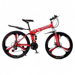 Bicicleta plegable Ruedas de 24/26 pulgadas para hombres y mujeres adultos, Bicicleta de montaña ligera plegable de 24 velocidades con freno de disco y sistema de absorcin de doble choque,Rojo,24in