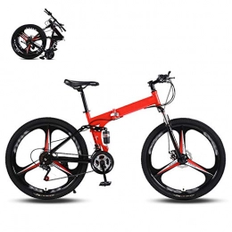 DEAR-JY Bicicleta Bicicletas De Montaña Plegables, 24 Pulgadas Tres Ruedas De Corte Marco De Acero De Alto Carbono Velocidad Variable Absorción De Doble Choque All Terrain Adult Plegable Bicicleta, Rojo, 21 Speed