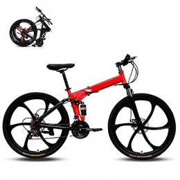 DEAR-JY Bicicleta Bicicletas De Montaña Plegables, 26 Pulgadas Seis Ruedas De Corte Marco De Acero De Alto Carbono Velocidad Variable Absorción De Doble Choque All Terrain Adult Plegable Bicicleta, Rojo, 21 Speed