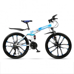 MFZJ1 Bicicleta Bicicletas de montaña plegables de 24 ", bicicleta de montaña de 21 velocidades, sistema de doble suspensin delantera y trasera, bicicletas de montaña plegables para adultos y estudiantes, color blanc