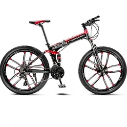 BNMKL Bicicletas de montaña plegables BNMKL 24 / 26 Pulgadas Adulto Bicicleta De Montaña 27 Velocidades Bicicleta Plegable Doble Absorción De Impactos Bicicleta De Carretera Acero De Alto Carbono MTB, Black Red, 26 Inch