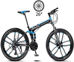 BUK Bicicletas de montaña plegables BUK Bicicleta de Montaña MTB, 26En Bicicleta de Trekking Plegable Bicicleta de Trekking Cruzada Unisex Bicicleta de Acero al Carbono al Aire Libre Suspensión-27velocidad_Azul