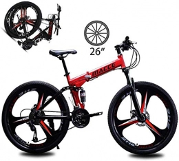 BUK Bicicletas de montaña plegables BUK Bicicleta Montaña Adulto, Bicicleta de Trekking Cruzada Acero al Carbono Bicicleta Plegable Horquilla suspensión Ruedas de Freno de Doble disco-24 Velocidad_Rojo