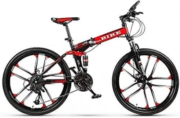 BUK Bicicletas de montaña plegables BUK Bicicleta Montaña Adulto, Plegable MTB de 24 / 26 Pulgadas con Rueda de radios Negro y rojo-24 Pulgadas_21 velocidades