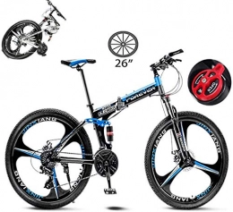 BUK Bicicletas de montaña plegables BUK Bicicleta Montaña, Bicicleta de Trekking Cruzada Acero al Carbono Bicicleta Plegable Horquilla suspensión Ruedas de Freno de Doble disco-21velocidad_Azul