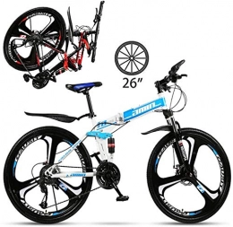 BUK Bicicleta BUK Bicicleta Montaña, Bicicleta de Trekking de 26 Pulgadas con suspensión Completa Bicicleta de Trekking Cruzada para Adultos Bicicleta Plegable de Agarre de-21velocidad_Azul