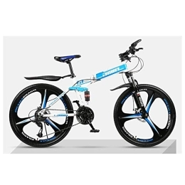  Bicicletas de montaña plegables Deportes al Aire Libre Bicicletas de montaña Bicicletas 21 velocidades Marco de aleación de Aluminio Ligero Freno de Disco Bicicleta Plegable (Color: Azul)