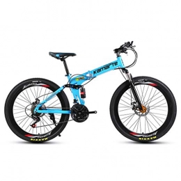 DOS Bicicleta DOS Bicicleta de Montaña Bicicleta 27 Velocidad 26 Pulgadas Ruedas de Acero al Carbono Suspensión Dual Bicicleta Plegable, Blue