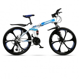 DSAQAO Bicicleta DSAQAO Folding Mountain Bike, 21 24 27 30 Velocidad 6 Spoke Disc Bicycle Full Suspension 24 Pulgadas MTB Bicicletas para Adultos Adolescentes Azul+Blanco 21 Velocidad
