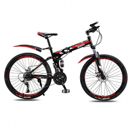 DSAQAO Bicicleta DSAQAO Folding Mountain Bike, 24 Pulgadas 21 24 27 30 Velocidad Doble Disco Bicicleta Completa Suspensin MTB Bicicletas para Adultos Adolescentes Estudiante Negro+rojo2 27 Velocidad