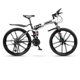 DSAQAO Bicicletas de montaña plegables DSAQAO Folding Mountain Bike, 26 Pulgadas 10 Spoke 21 24 27 30 Speed Disc Bicicleta Full Suspension MTB Bikes para Adultos Adolescentes Negro+Blanco 30 Velocidad