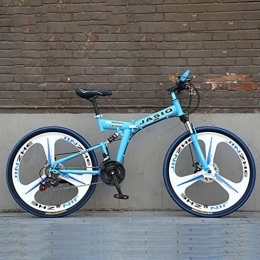 LADDER Bicicleta Dsrgwe Bicicleta de Montaña, Bicicleta de montaña, de 26 Pulgadas Marco Plegable de Acero al Carbono Rígidas Bicicletas, suspensión Completa y Doble Freno de Disco, Velocidad 21 (Color : Blue)