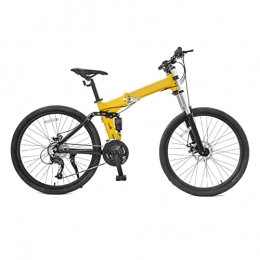 DXDHUB Bicicletas de montaña plegables DXDHUB Diámetro de la rueda: 66 cm - 27 velocidades, bicicleta de montaña plegable para adultos, frenos de disco. (color: amarillo)