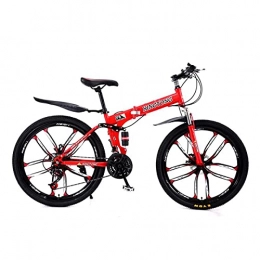 FBDGNG Bicicleta FBDGNG Bicicleta de montaña plegable de 21 velocidades, freno de disco dual, 26 pulgadas, bicicleta de montaña con marco de acero al carbono, para niños, niñas, hombres y mujeres (color: rojo)