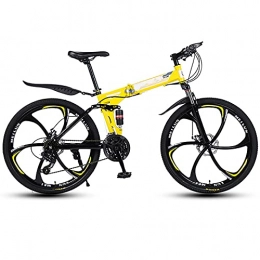 FGKLU Bicicleta FGKLU Bicicleta de montaña plegable de 26 pulgadas, rueda de 6 cuchillos al aire libre MTB Bicicletas para hombres y mujeres, 21 velocidades de acero de alto carbono, frenos de disco duales, amarillo