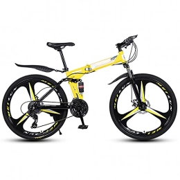 FGKLU Bicicleta FGKLU Bicicleta de montaña plegable para hombres y mujeres, 26 pulgadas, 3 cuchillos, bicicleta MTB al aire libre, 21 velocidades, acero de alto carbono, frenos de disco duales, color amarillo