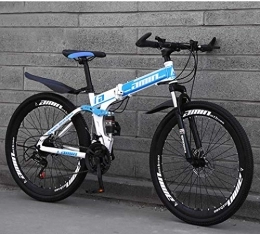 FREIHE Bicicletas de montaña plegables FREIHE Bicicletas Plegables de Bicicleta de montaña, Freno de Disco Doble de 21 velocidades y 21 Pulgadas, suspensión Completa Antideslizante, Cuadro de Aluminio Ligero, Horquilla de suspensión, Azul