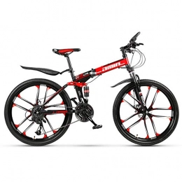 FXMJ Bicicleta FXMJ Bicicleta de montaña Plegable, Cuadro Plegable de MTB de suspensión Completa, Ruedas de 26", Bicicleta para Adultos de Acero con Alto Contenido de Carbono, Freno de Disco, Rojo, 21 Speed