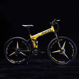 HUNDAN Bicicletas de montaña plegables HUNDAN Bicicleta Plegable de 24 Pulgadas, Bicicleta para nios de 21 velocidades MTB, Bicicleta para nios, nias, Marco de Acero con Alto Contenido de Carbono, absorcin de Impactos amarilloB