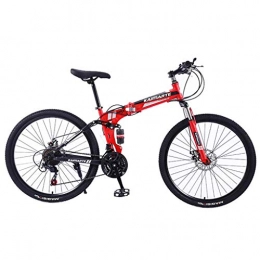 JLASD Bicicletas de montaña plegables JLASD Bicicleta Montaña 26” Plegable Montaña De La Bicicleta Unisex 21 / 24 / 27 Plazos De Envío De Acero Al Carbono Bastidor De Suspensión Completa del Disco De Freno (Color : Red, Size : 27speed)