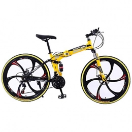 JLASD Bicicleta JLASD Bicicleta Montaña Plegable Mujeres / Hombres De Bicicletas De Montaña 21 / 24 / 27 Plazos De Envío 26” Marco De Acero Al Carbono De Suspensión Completa (Color : Yellow, Size : 24speed)