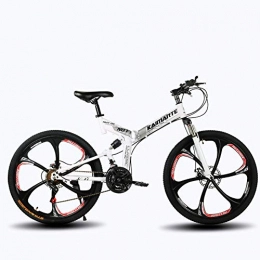 KASIQIWA Bicicleta Plegable de Velocidad de montaña, Rueda de 26 Pulgadas Delantera y Trasera Amortiguador de Doble Disco Freno de Disco Acero de Carbono Bicicleta Todo Terreno,Silver,Threeknifewheel