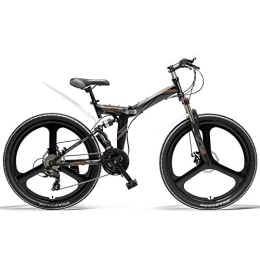 LANKELEISI Bicicletas de montaña plegables LANKELEISI K660 Bicicleta Plegable de 26 Pulgadas, Bicicleta de montaña de 21 velocidades, Freno de Disco Delantero y Trasero, Rueda integrada, suspensión Completa (Black Grey)
